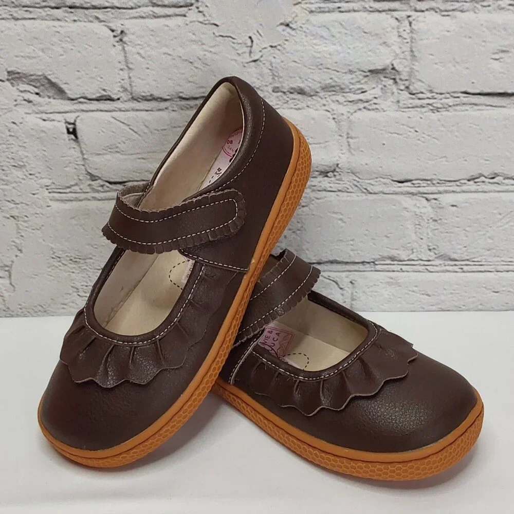 LIVIE & LUCA 'RUCHE CLASSIC' PEBBLED LEATHER MARY-JANE SHOES RICH~MOCHA NEW - Picture 2 of 16